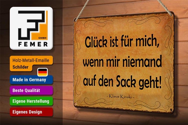 Blechschild Spruch 30x20cm Glück wenn niemand auf den Sack