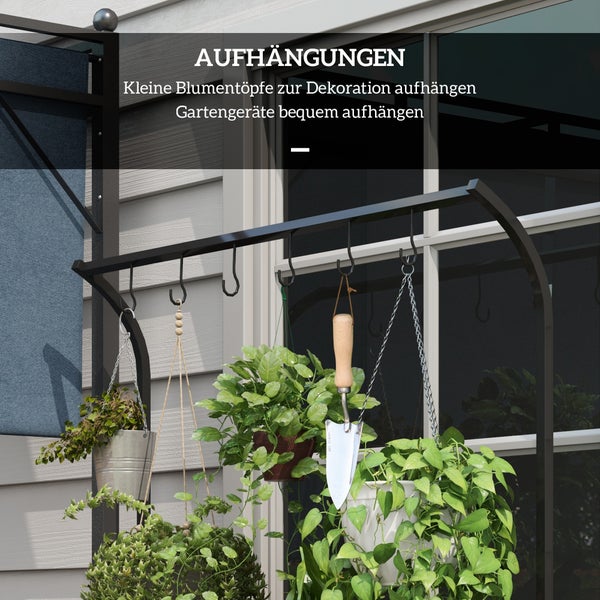 Outsunny Pflanzenständer, Blumenständer mit 3 Ebenen, Blumenregal mit 6 Haken, Pflanzentreppe, Pflanzenregal für Garten, Stahl, Schwarz, 110 x 50 x 170 cm