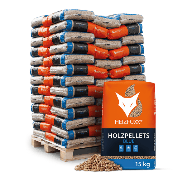 Heizfuxx Holzpellets Blue 15kg x 65 Sack 975kg Palette Weichholzpellets Enplus A1 Pellets