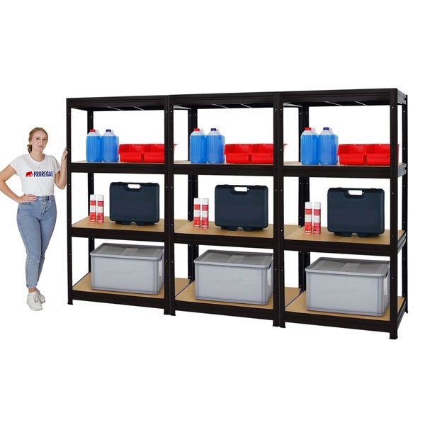 PROREGAL Mega Deal 3er-Sparset Profi-Schwerlastregal DINO HxBxT 180x90x60cm Fachlast 600kg Schwarz