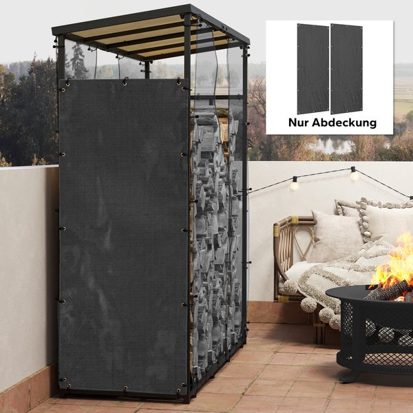 Outsunny 2er-Set Kaminholzregal Abdeckung, 148 x 62 cm, Wasserdicht 600D Oxford, UV-Schutz, Brennholzregalabdeckung, für Feuerholzregal 62-66T x 185H cm, Schwarz