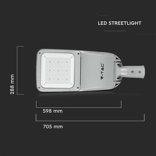 LED-Straßenleuchte mit den Maßen 288 mm x 598 mm x 705 mm.