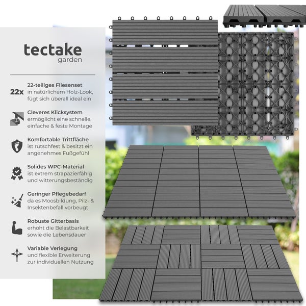 tectake Fliesen Set mit Holzoptik und Klicksystem für einfache Montage