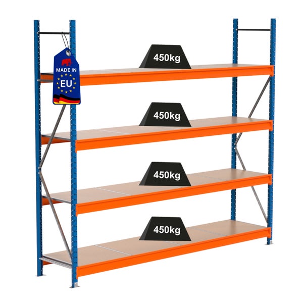 Lagerregal mit vier Regalböden, Traglast 450 Kilogramm pro Boden, Hergestellt in der EU Kennzeichnung