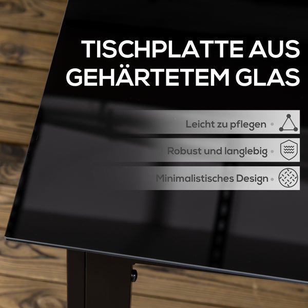 Outsunny Gartentisch, Garten Esstisch für 6 Personen, Terrassentisch mit Glastischplatte, Partytisch aus Alu, Balkontisch, Schwarz, 150 x 90 x 74 cm