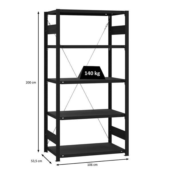 PROREGAL Wohnregal Motemo Made In Germany HxBxT 200 x 100 x 50 cm 5 Ebenen Je 150 kg Fachlast Matt & Schwarz