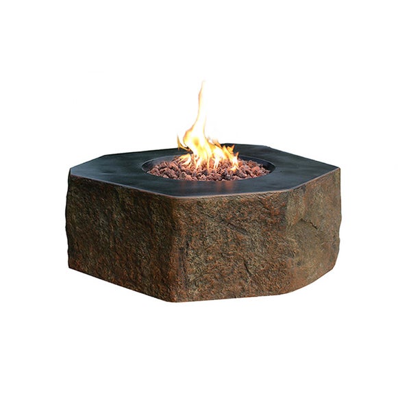 ELEMENTI Gasfeuerstelle | Feuertisch Dukono in Basalt-Optik aus Faserbeton inkl. passender Wetterschutzhaube L 107 x B 102 x H 41,5 cm