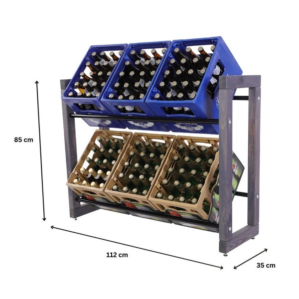 PROREGAL Getränkekistenregal HARZ HxBxT 85x112x35cm 6 Kisten auf 2 Ebenen Massives Kiefernholz Grau geölt