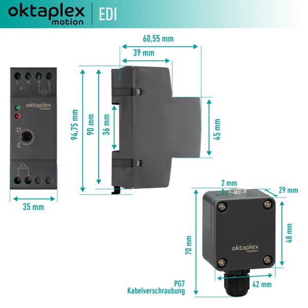 Oktaplex Edi Dämmerungsschalter 230V Hutschiene 35mm externer Dämmerungssensor IP65 anthrazit