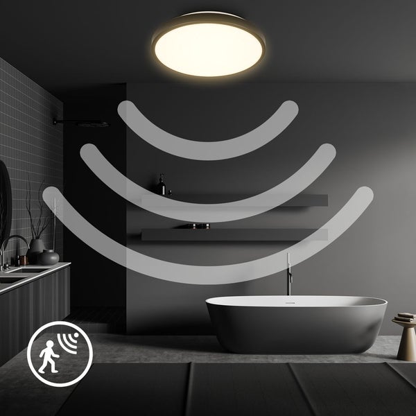 Deckenlampe Ø29 cm - 13W, 1300lm, LED, mit Bewegungsmelder, IP54, warmweiß, schwarz