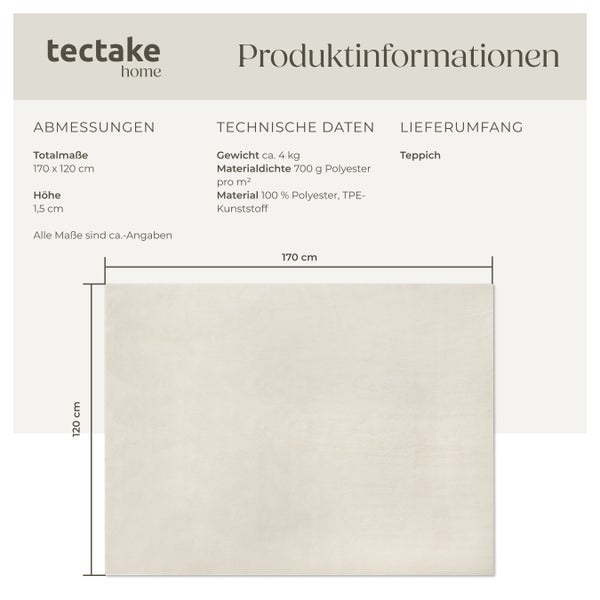 Kurzflorteppich tectake rutschfeste Unterseite verschiedene Größen und Farben 120 x 170 cm