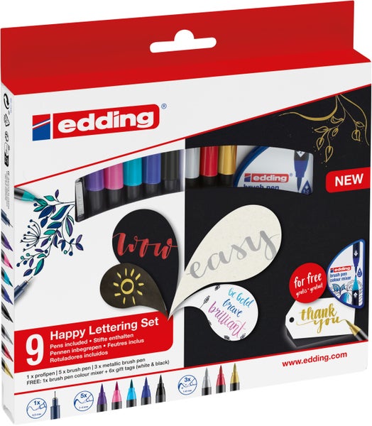 Edding Happy Lettering Set mit Stiften und Geschenkanhängern zum Handlettering