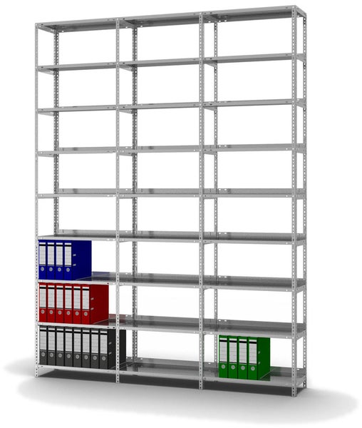 PROREGAL Aktenregal Schraubsystem Grundregal HxBxT 290 x 75 x 30 cm 9 Ebenen Fachlast 60 kg Mit Deckboden Einseitig Nutzbar Verzinkt