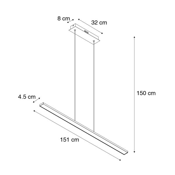Technische Zeichnung einer Pendelleuchte mit Maßangaben