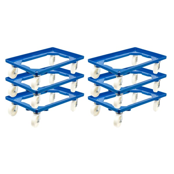 PROREGAL Transportroller für Euroboxen 60 x 40 cm mit Kunststoffräder Blau Offenes Deck 2 Lenkrollen und 2 Bremsrollen Traglast 300 kg
