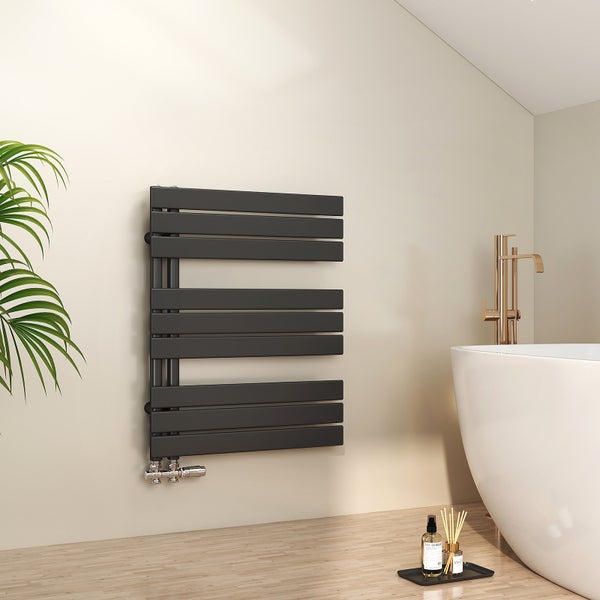 EMKE Badheizkörper Flach Design Heizkörper 762x600 mm, Handtuchtrockner und Handtuchwärmer für Badezimmer, mit Seitenanschluss, für Warmwasser/Zentralheizung, Schwarz, 479 W
