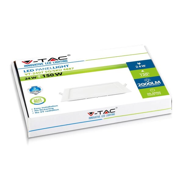 V-TAC VT-2407SQ - Quadratische LED-Mini-Panels - Premium-Serie - IP20 - 24W- 2000 Lumen - PKW -