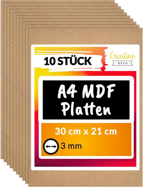 Creative Deco 10xA4 MDF Platten 300x210x3 mm