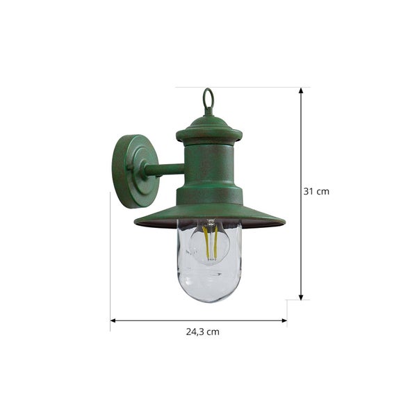 Lindby Wandleuchte außen (Laterne) Eloretta (spritzwassergeschützt (Landhaus, Vintage Rustikal) in Grün aus Metall (1 flammig E27) - Außenwandleuchten Wandlampe Led Außenlampe Outdoor