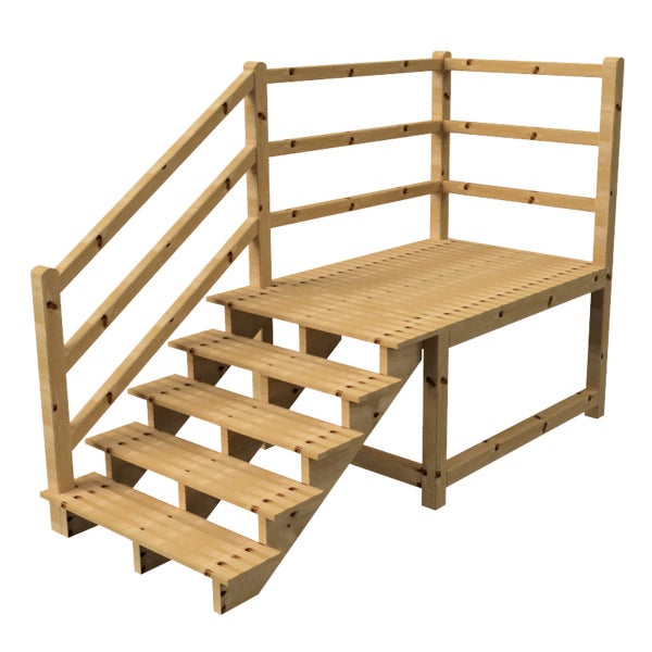 Holzterrasse mit Treppe und Geländer