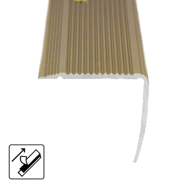 FLOORDIREKT Stufenkantenprofil Integral - Eckig und Selbstklebend - Gold - 3 x 3,5 x 134 cm