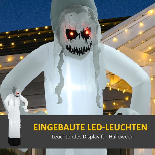Outsuuny Geisterhexe mit roten Augen aufblasbar Halloween Hexen Deko für den Innen und Außenbereich mit LED-Lichtern 77 x 47 x 180 cm Weiß