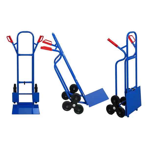 PROREGAL Treppensteiger RAGNAR mit XXL klappbarer Schaufel HxBxT 117x60x60cm Tragkraft 250kg 3 Vollgummireifen Stahlrahmen Blau Treppensackkarre Transportkarre klappbar