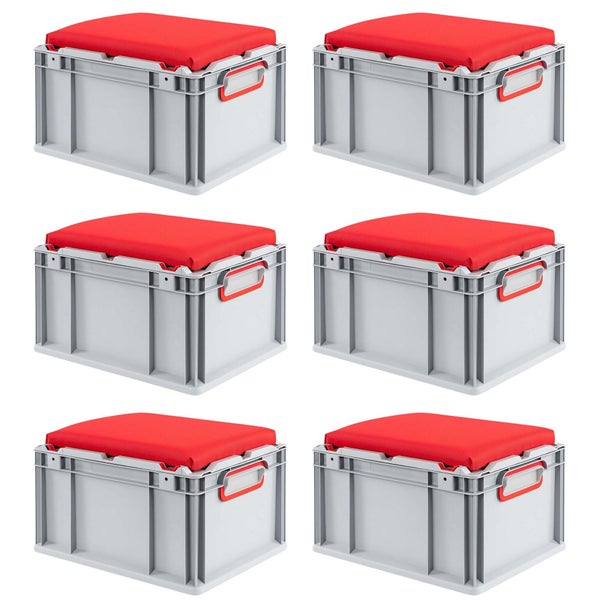 PROREGAL SparSet 6 x Eurobox NextGen Seat Box Rot HxBxT 26,5 x 30 x 40 cm 20 Liter Griffe Geschlossen Eurobehälter Sitzbox Transportbox