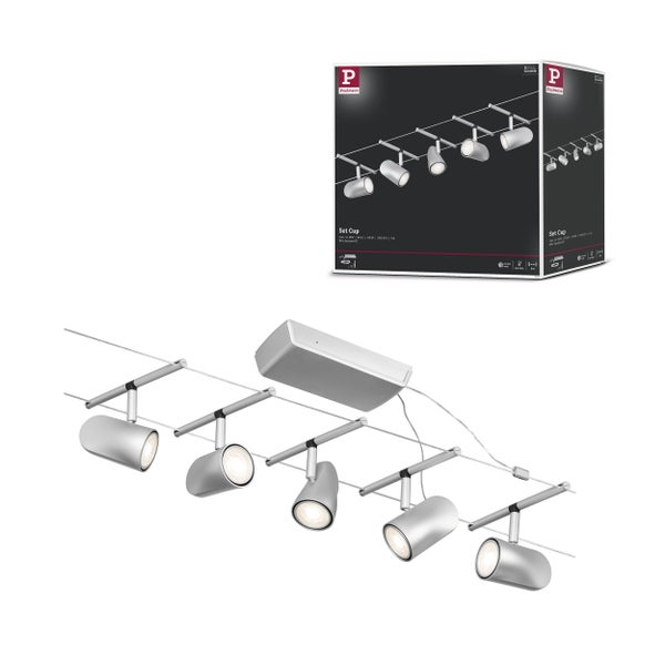 CorDuo Seilsystem Cup Basisset GU5,3 max. 5x10W 230/12V Chrom matt, Chrom