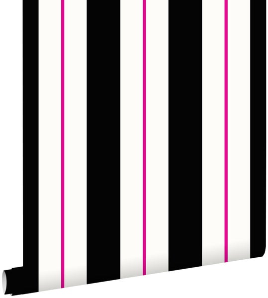 ESTAhome Tapete Streifen Rosa und Schwarz - 53 cm x 10,05 m - 116506