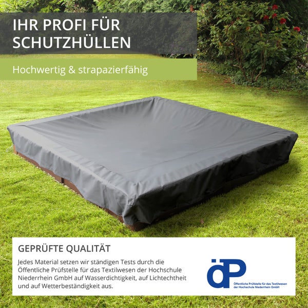 Mehr Garten - Premium Sandkasten-Schutzhülle: 122(B)x122(T)x20(H) cm I Robuste Abdeckung für Sandkasten wasserdicht & wetterfest (Oxford 600D Gewebe) I Sandkastenhaube I Lichtgrau