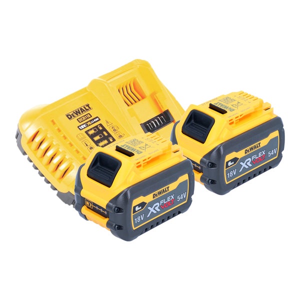 Dewalt Schnellladegerät DCB118 und zwei 18 Volt beziehungsweise 54 Volt Flexvolt Lithium Ionen Akkus mit 6 Amperestunden Kapazität