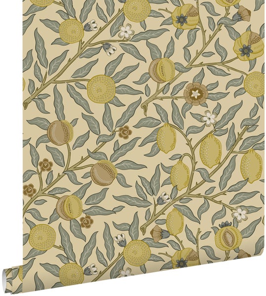 ESTAhome Tapete exotischen Früchten und Blättern Gelb und Grün - 50 x 900 cm - 131172