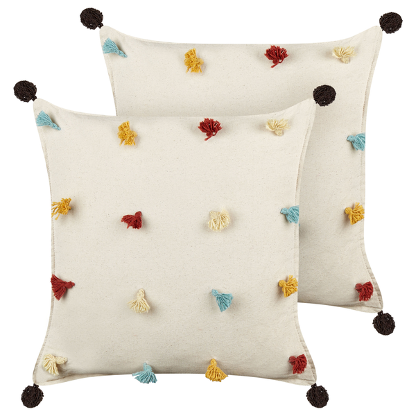 Dekokissen 2er Set FUSSEL Baumwolle 45 x 45 cm Hellbeige