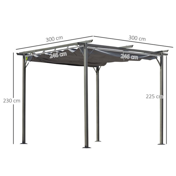 Outsunny Wasserdichter Pavillon, 300L x 300B x 230H cm, Metall, Schwarz+Grau