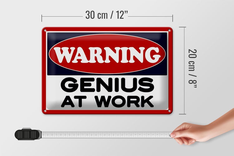Blechschild Hinweis 30x20cm Warning Genius at work