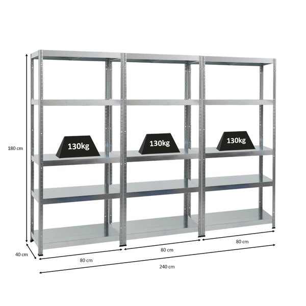 PROREGAL Mega Deal 3x Schwerlastregal Steel Eagle HxBxT 180 x 80 x 40 cm Fachlast 130 kg Verzinkt