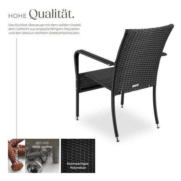 Rattanstuhl tectake Girona 58 x 67 x 90 cm, Belastbarkeit 120 kg widerstandsfähig schwarz