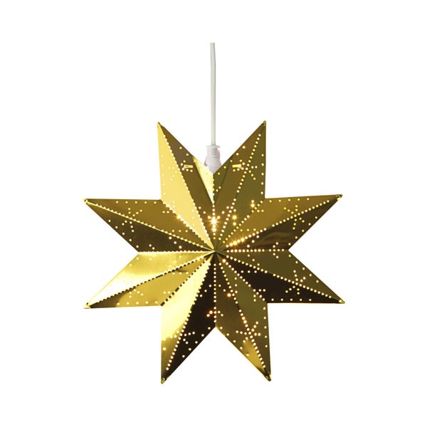 Goldener beleuchteter Papierstern mit acht Zacken für die Weihnachtsdekoration