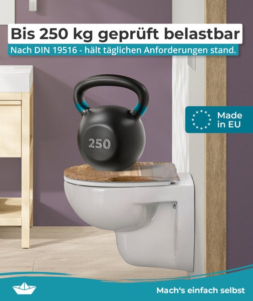 Calmwaters® WC Sitz Motiv Sandstrand einfache Montage, Toilettendeckel bis 250 kg, Made in EU, antibakterieller Duroplast, Absenkautomatik, 2 Montage Optionen, abnehmbar, Klobrille, oval