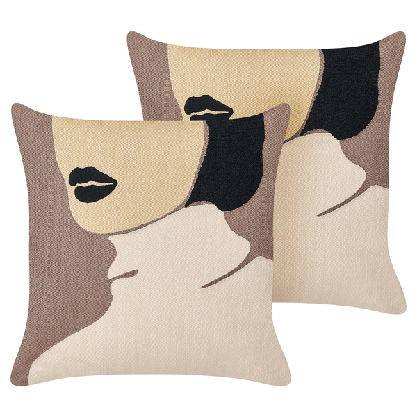 Dekokissen 2er Set SILPHIUM Baumwolle 45 x 45 cm Braun Abstraktes Muster