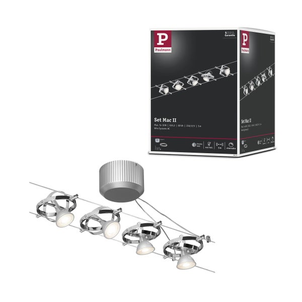 Seilsystem Mac II Basisset GU5,3 max. 5x10W dimmbar 230/12V Chrom matt