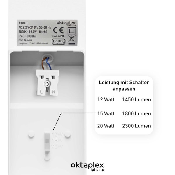 Pablo LED Wandleuchte warmweiss 3000K mit 3 Leuchtstufen für Außenbeleuchtung IP65 230V Außenlampe weiß