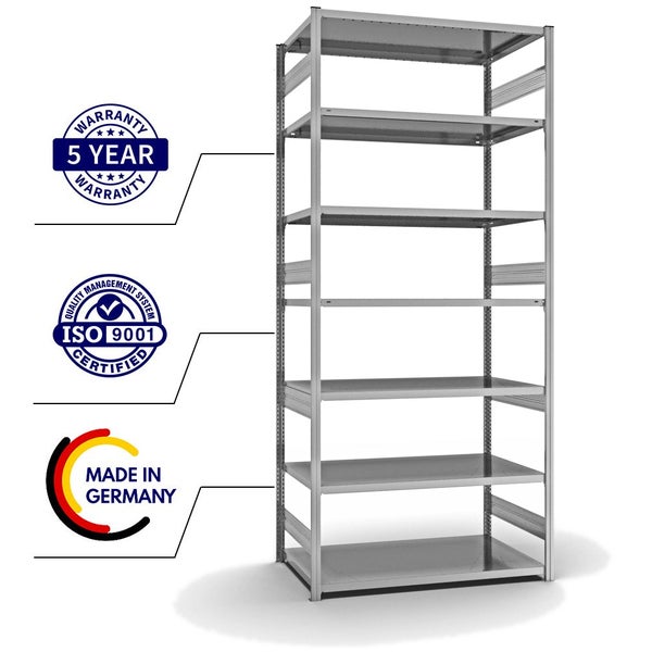 PROREGAL Fachbodenregal Stecksystem T-Profil Heavy-Duty Grundregal HxBxT 300 x 130 x 80 cm 7 Ebenen Fachlast 330 kg Beidseitig Nutzbar Verzinkt