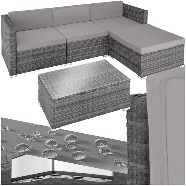 Rattan Lounge tectake Florenz mit Sicherheitsglasplatte für 3 bis 4 Personen grau