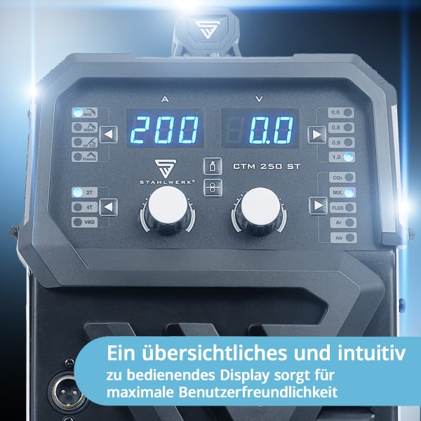 Detailansicht des STAHLWERK CTM 250 ST Schweißgeräts mit digitaler Anzeige