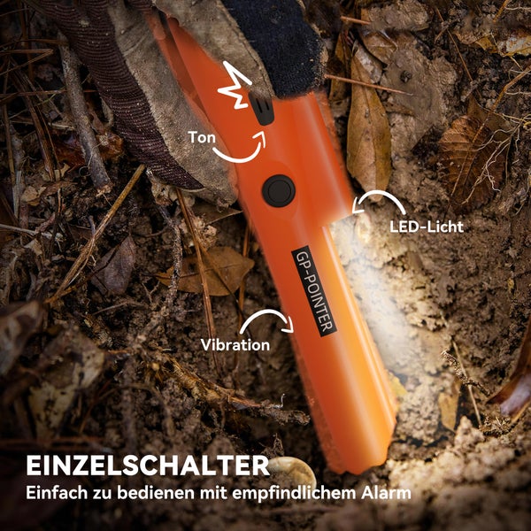 Oranger GP-Pointer Metalldetektor mit LED Licht, Vibration und Tonsignal Funktion