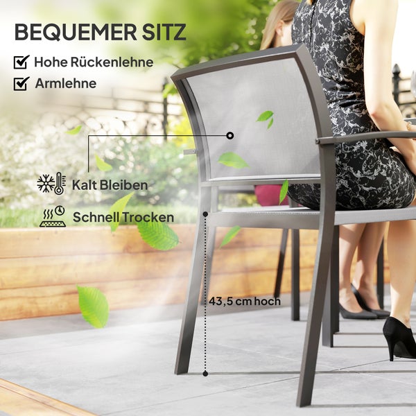 Outsunny Sitzgruppe 7 tlg. Essgruppe für 6 Personen Esstisch mit 6 Stapelbare Stühle, Esszimmergruppe Küchentisch-Set mit Stahlgestell Balkonmöbel Gartenmöbel für Terrasse, Balkon Grau