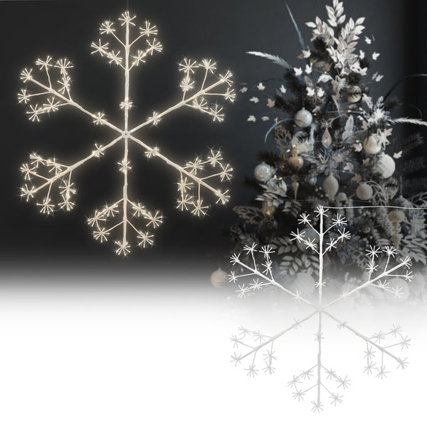 ECD Germany LED-Schneeflocke mit 384 warmweißen LEDs, 120 cm, Dekorative Hängende Weihnachtsbeleuchtung für Innen/Außen, IP44 Wasserdicht, Fenstersilhouette Fenster Deko Lichterkette für Weihnachten