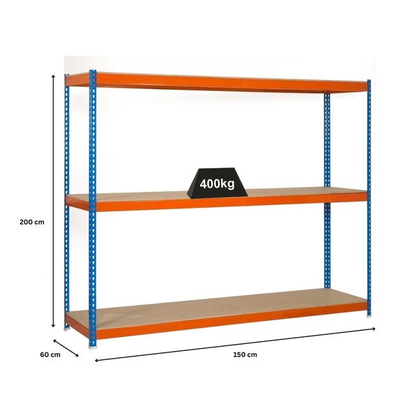 PROREGAL Schwerlastregal Big Wood Yeti Three HxBxT 200 x 150 x 60 cm Fachlast 400 kg Blau-Orange
